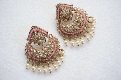 Polki Earrings With Mehndi Plating