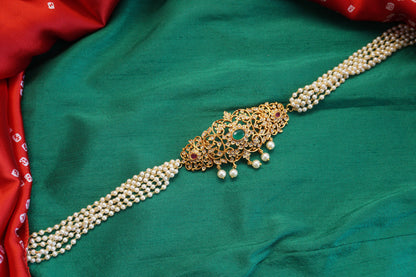 Highneck Choker With Pearls - Ruby & Green