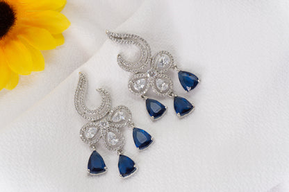 AD Earring With Rhodium Plating - Blue & Pink