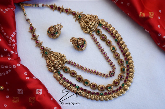 Gold Look Alike 3 Layer Neckpiece With Earrings