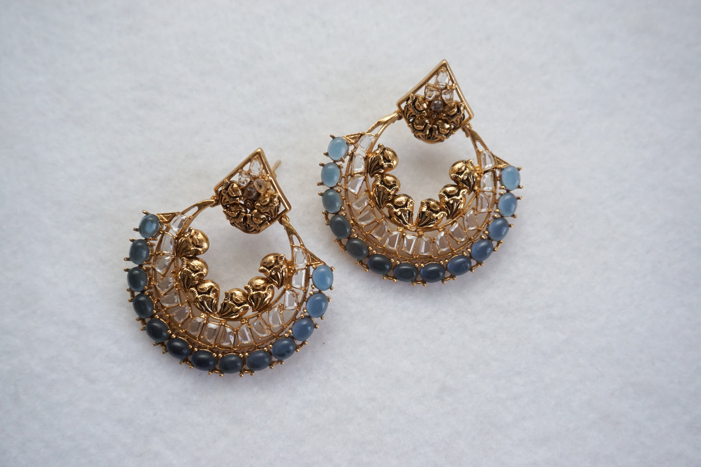 Earring With Gold Plating - Blue & Ruby