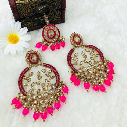 Polki Earrings With Tikka