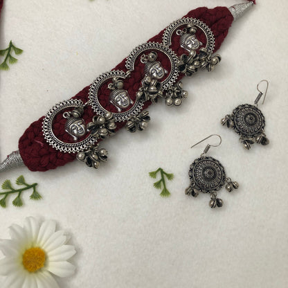 Highneck Choker Necklace With Oxidized Plating - Maroon