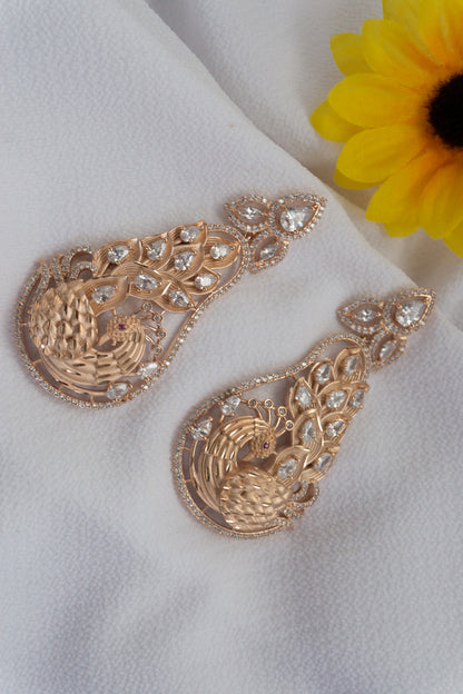 Peacock Earrings - Rose Gold Tone