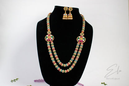 Clustered Pearl Long Antique Necklace - Multicolor